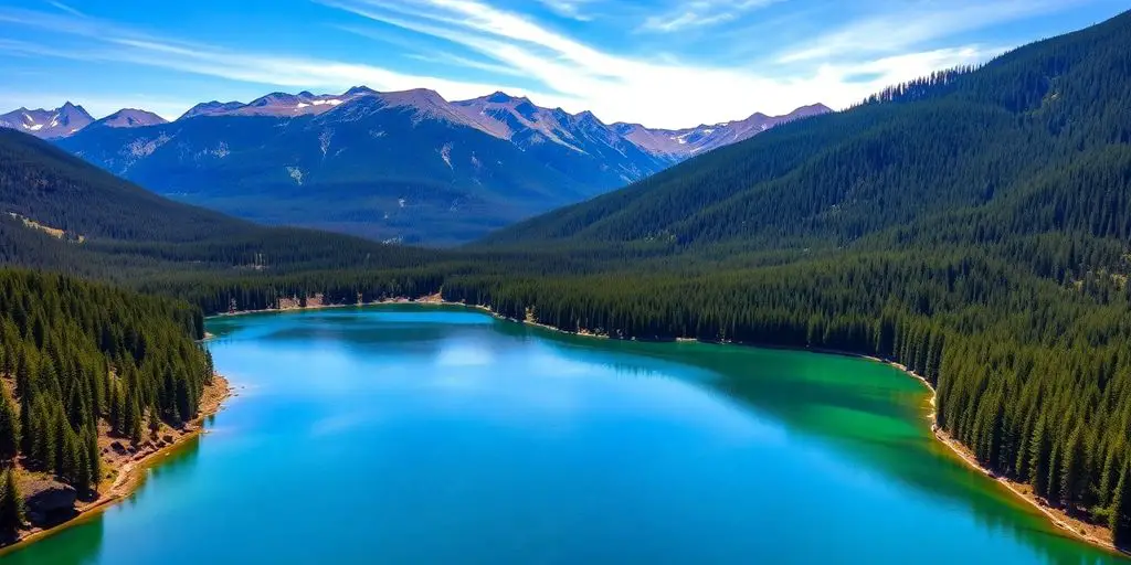 Aerial view of a beautiful Colorado boating lake.