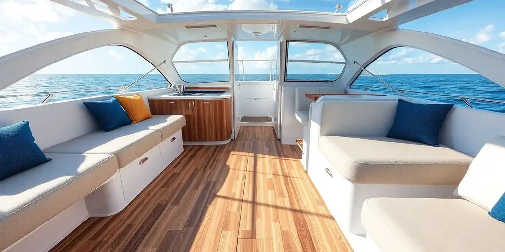 Modern marine flooring in a stylish boat interior.