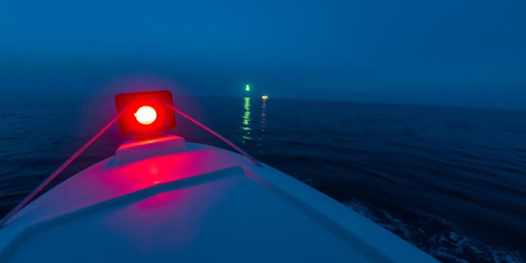 Red and green lights on a boat's port side