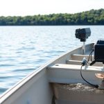 Small boat, 12-volt trolling motor.