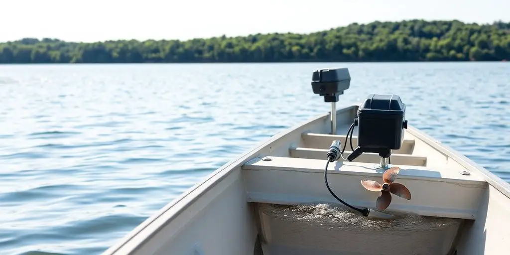Small boat, 12-volt trolling motor.
