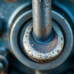 Close-up stern drive, corroded steering pin.