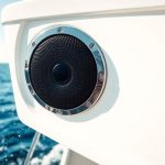 Sleek marine audio equipment on boat.