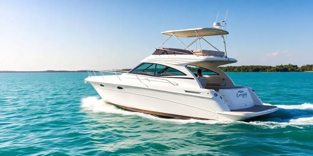 Everglades 375CC cruising on calm, sunlit water.