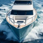 Boat steadies rough waves using gyros.