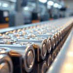 Sparkling lithium batteries on a conveyor belt