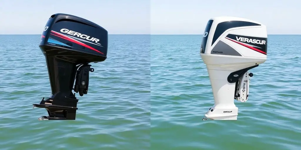 Two distinct electric outboard motors side by side.