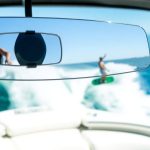 Mirror on center-console boat.