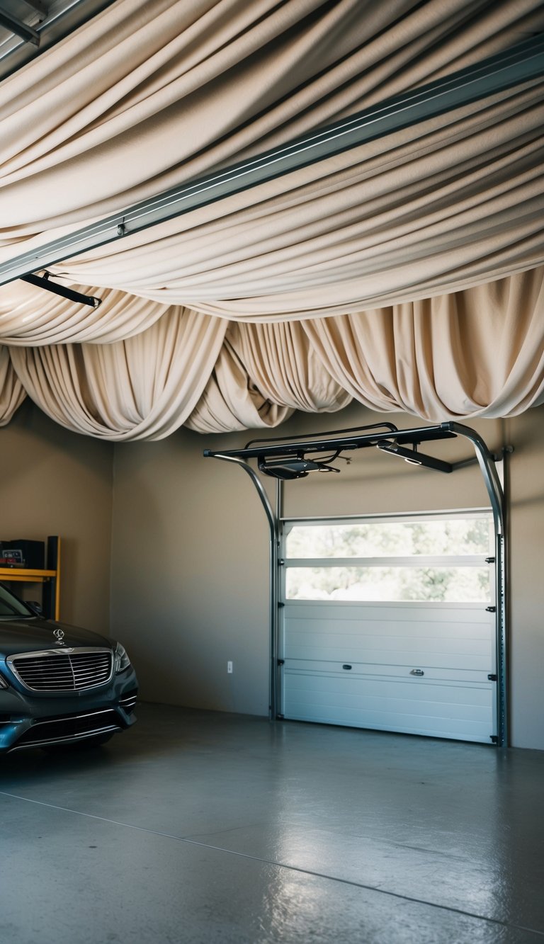 A garage with fabric draped ceiling, creating soft texture. 22 creative designs for a polished finish