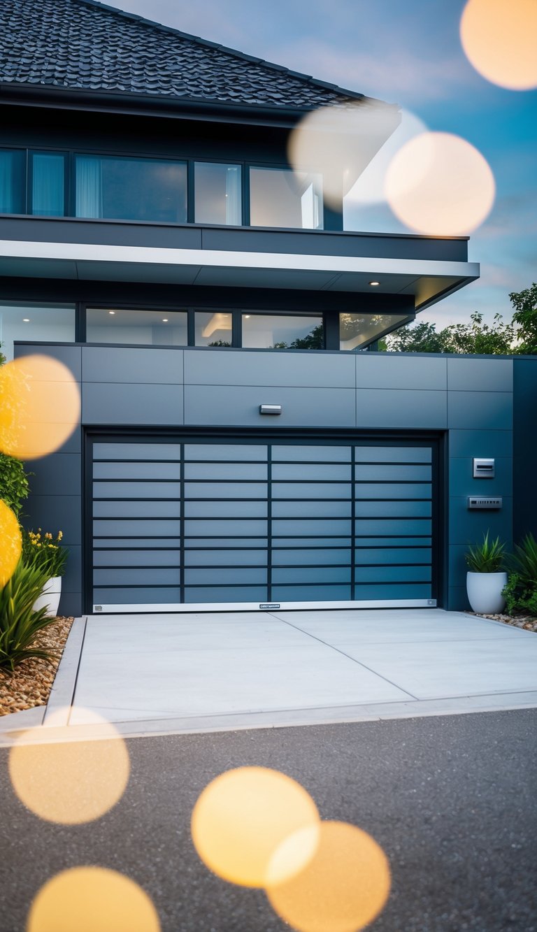 A sleek, modern garage gate with a solar-powered system, surrounded by 23 different stylish and secure designs