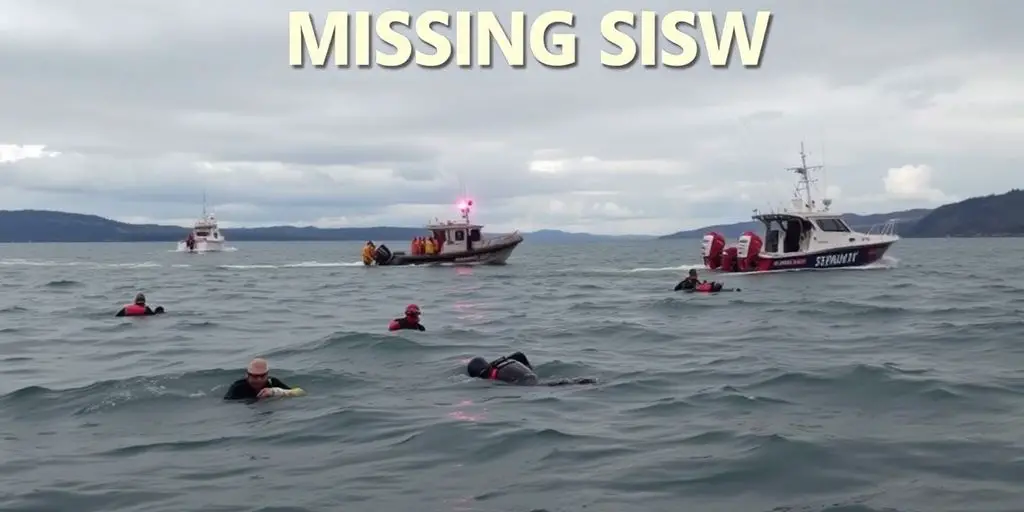Rescue team searching water near Everett, WA for missing boaters.