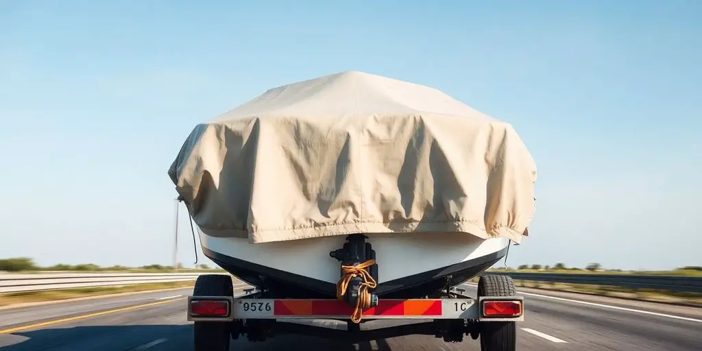 Boat on trailer with cover.