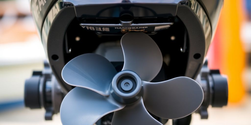 Close-up of Hangkai electric outboard motor.