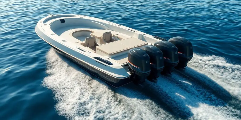 Three electric outboard motors propelling a boat.
