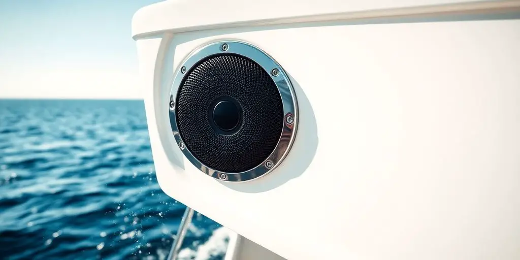 Sleek marine audio equipment on boat.