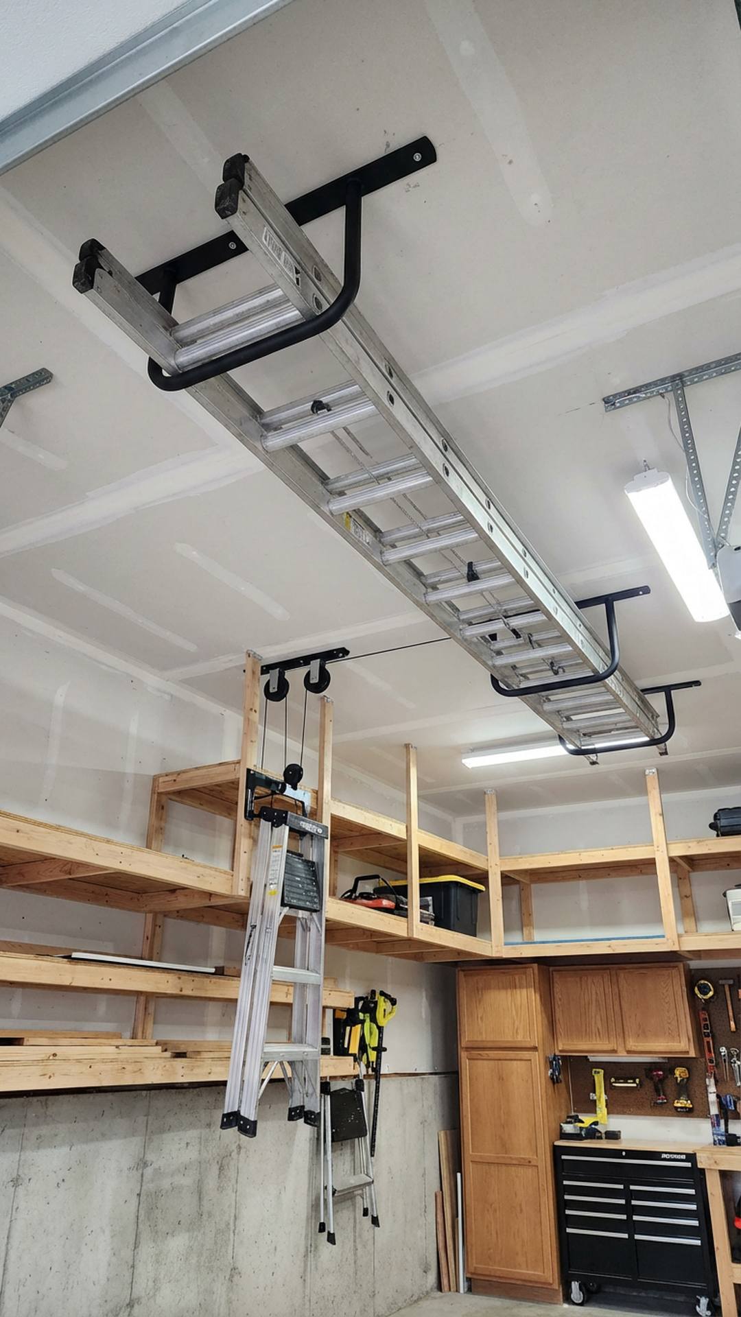 Ceiling-Mounted Ladder Storage