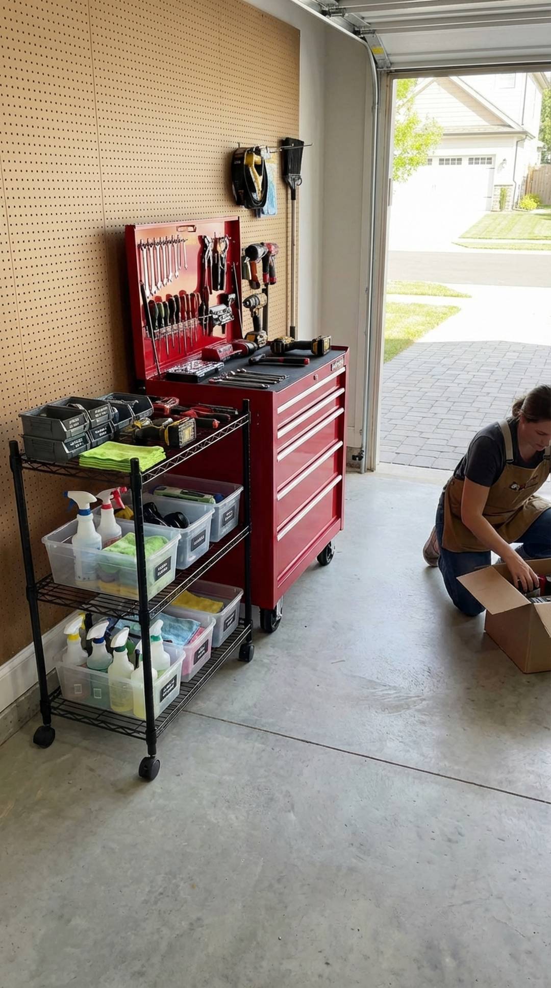 Rolling tool cart with organized supplies