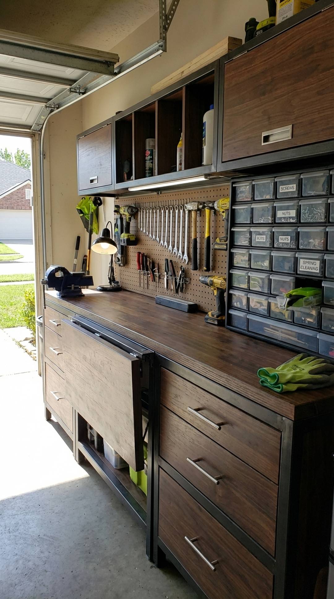 Folding workbench with built-in storage