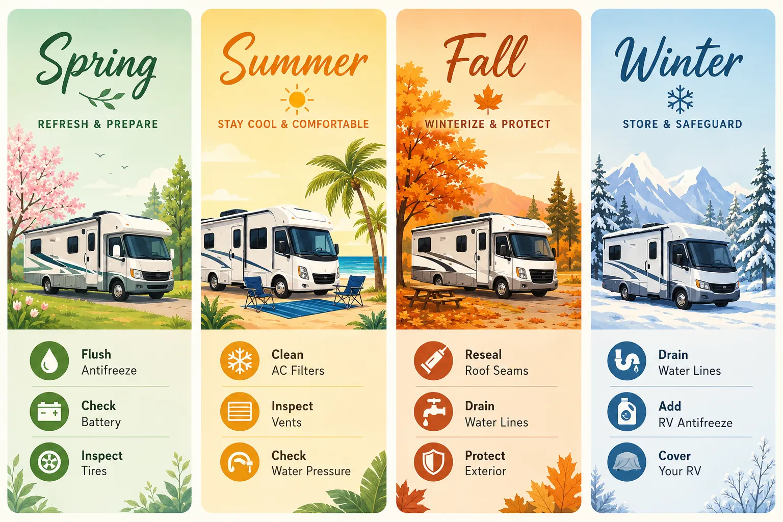 Building a Seasonal RV Maintenance Guide: Spring, Summer, Fall, and Winter Tasks