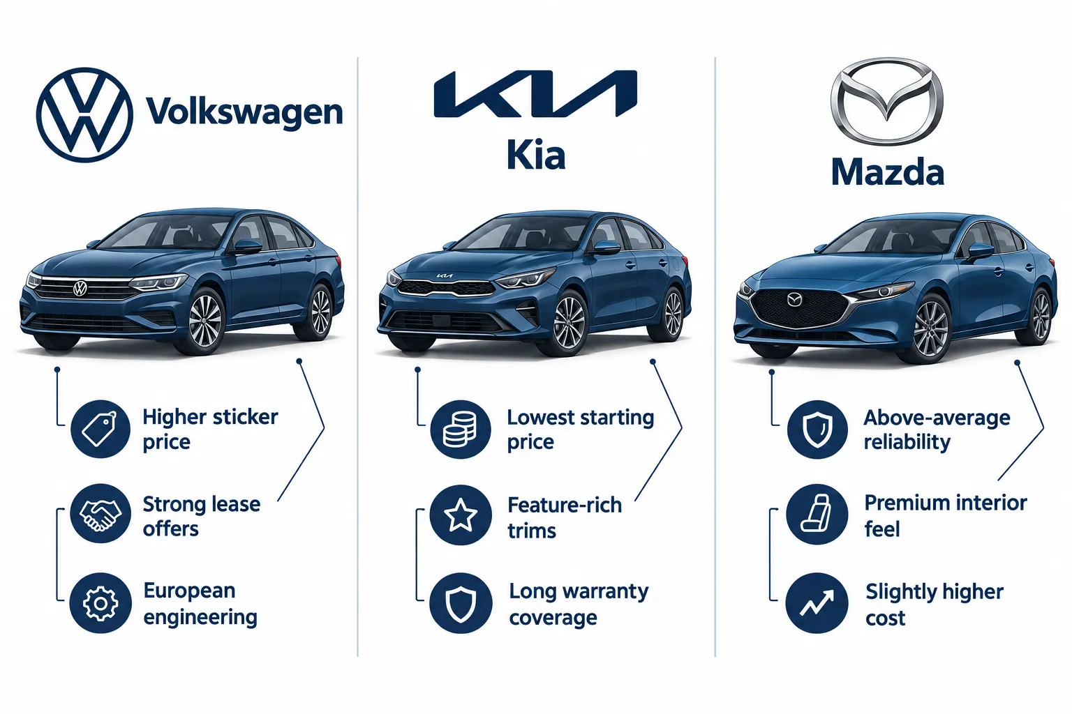 Volkswagen vs Kia vs Mazda: Which Brand Offers the Best Value in 2026 on Sticker Price